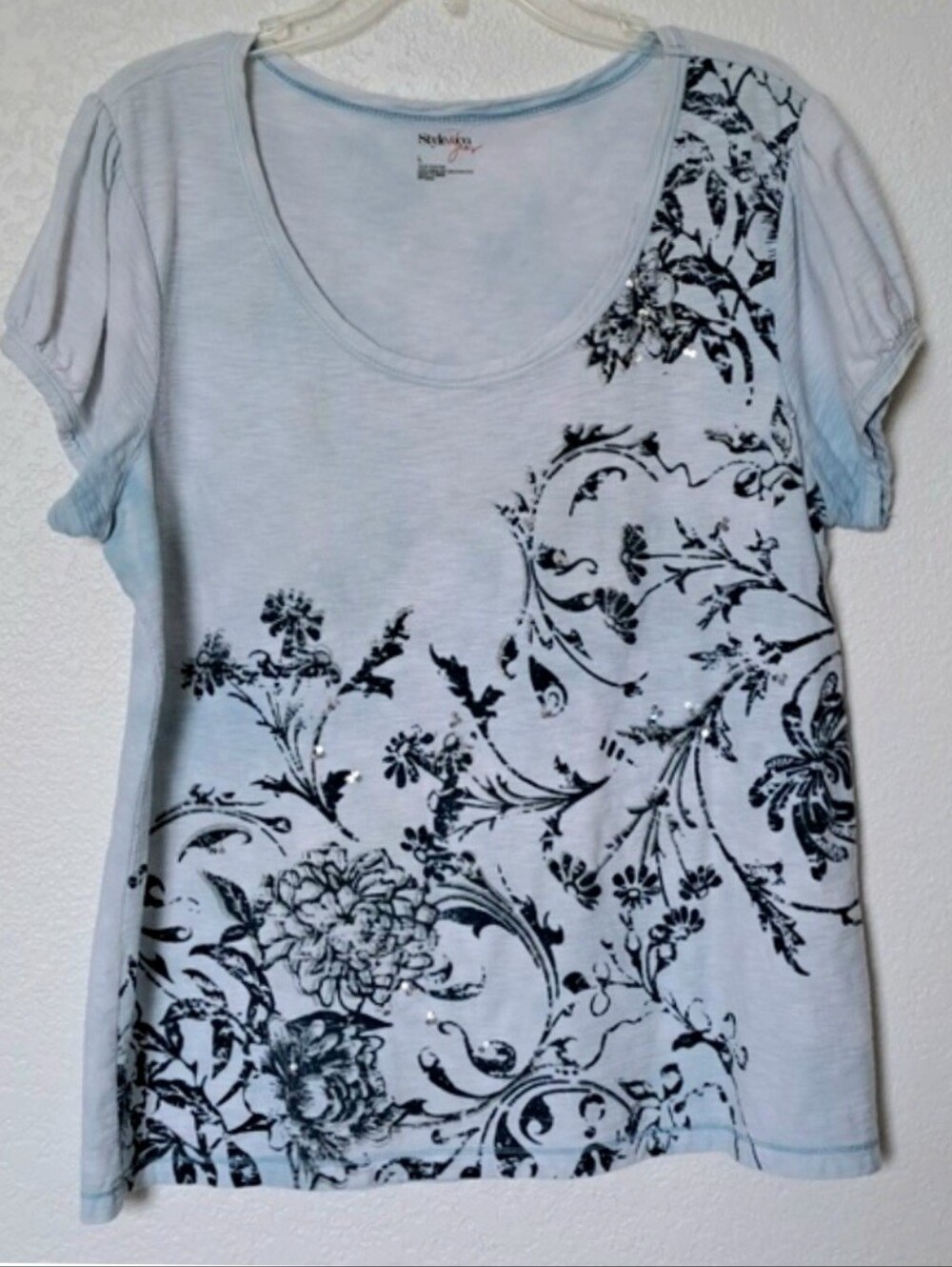 Style & Co. Blue Cotton Top Embellished Women's Size Large